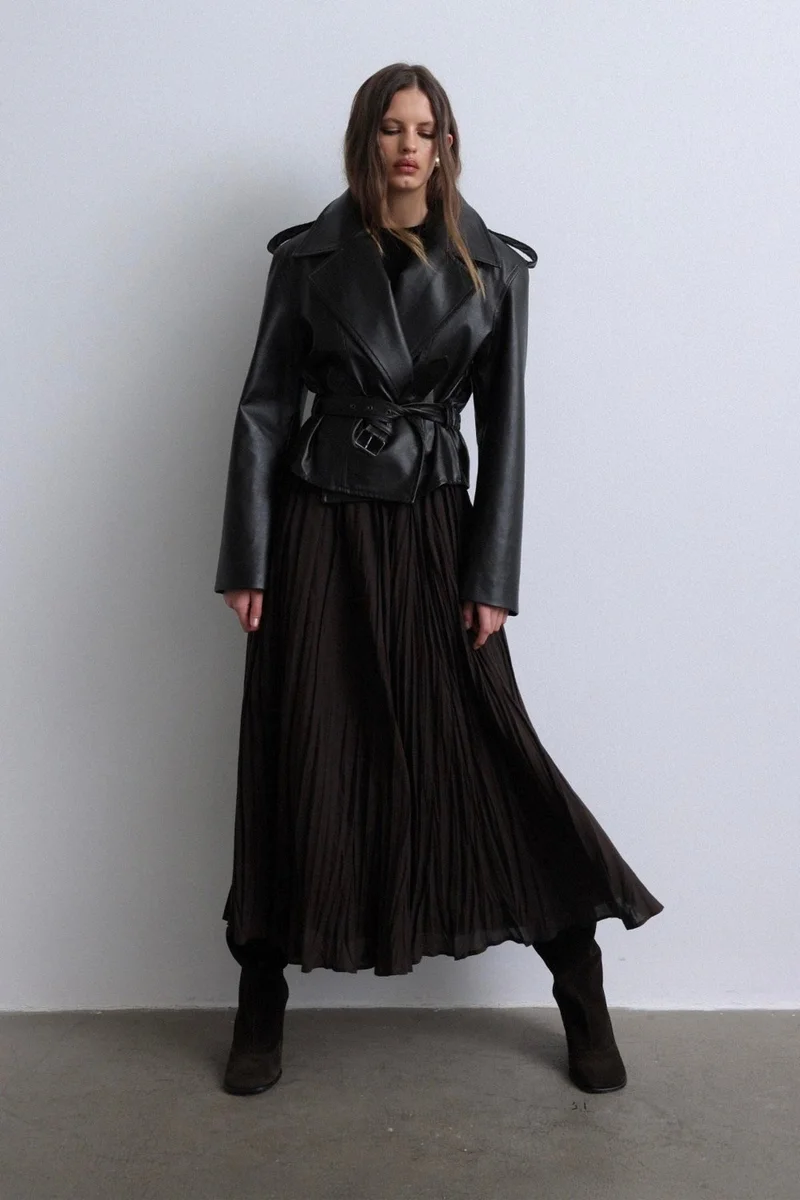 سود كوليكشن Bitter Brown Donette Pleated Skirt