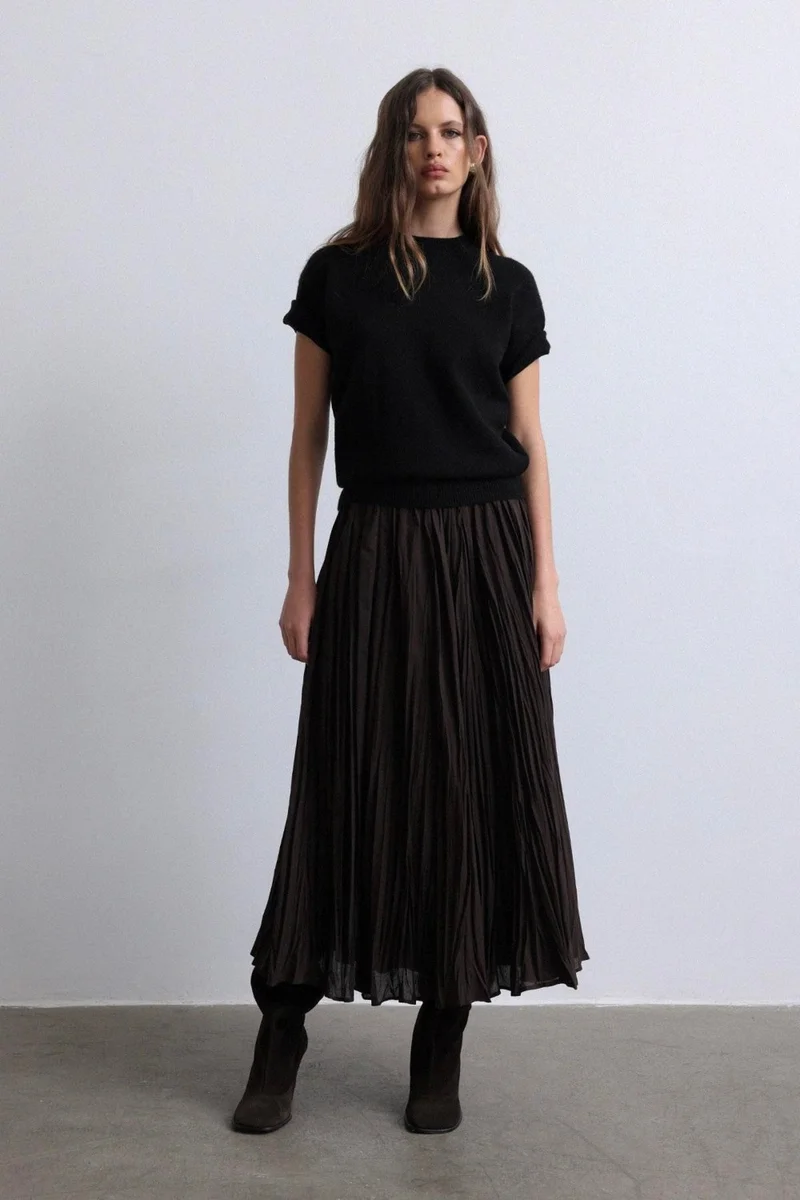 سود كوليكشن Bitter Brown Donette Pleated Skirt