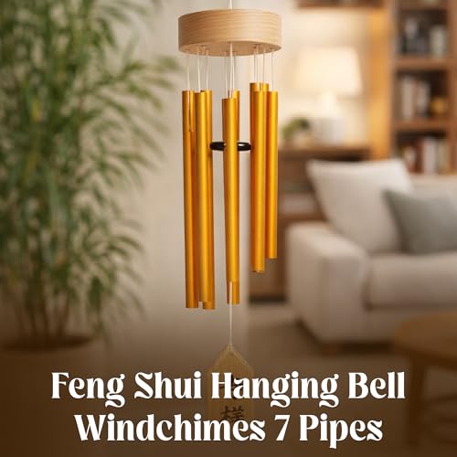 GJ Feng Shui Vastu 7 Pipes Rods Wooden Wind Chime for Balcony with Good Sound for Positive Energy - Image 3