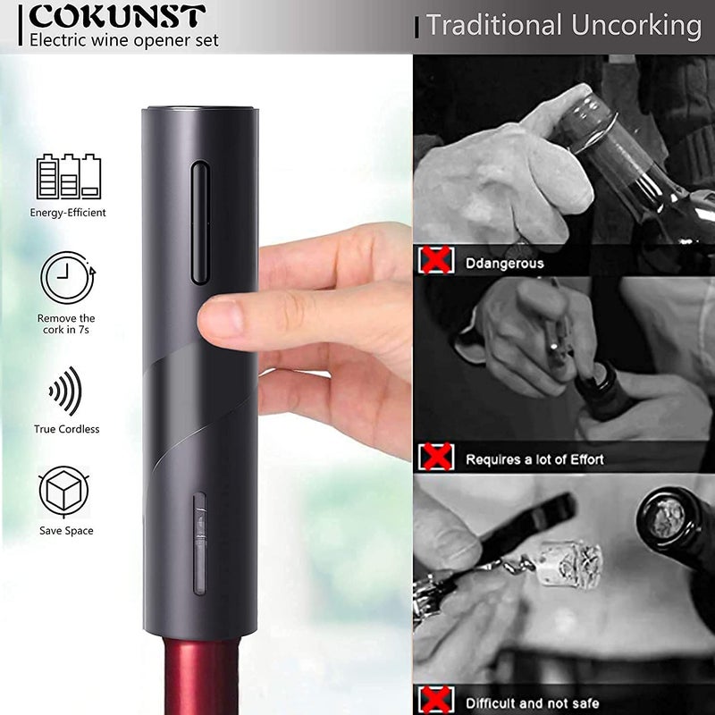 KYSEUK Electric Wine Corkscrew Bottle Opener with Foil Cutter Automatic for Home Party Restaurant Red  - Image 3