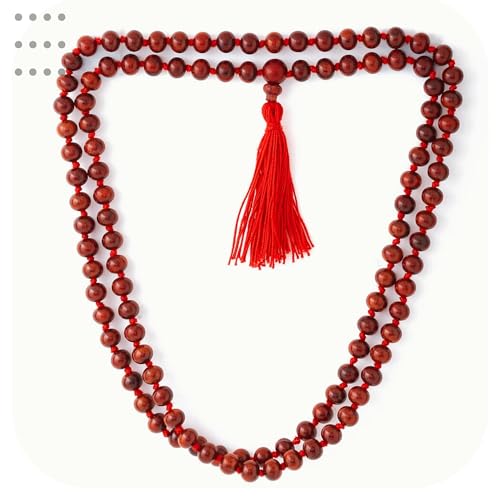 RDK Unisex Adult Handcrafted Original Red Sandalwood Mala Rosary Lal Chandan Jaapmala Wooden Knotted Japa Maala For Meditation Pooja Chanting Wearing Jewelry - 6 Mm Prayer Beads - Image 1