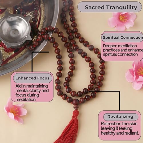 RDK Unisex Adult Handcrafted Original Red Sandalwood Mala Rosary Lal Chandan Jaapmala Wooden Knotted Japa Maala For Meditation Pooja Chanting Wearing Jewelry - 6 Mm Prayer Beads - Image 3