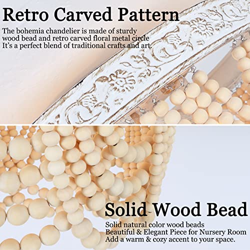 Capslpad Bohemia Wood Beaded Flush Mount Ceiling Light Antique Boho Mini Chandelier Farmhouse Light Fixture for Bedroom Nursery Room Hallway Entryway Foyer,3-Light - Image 4