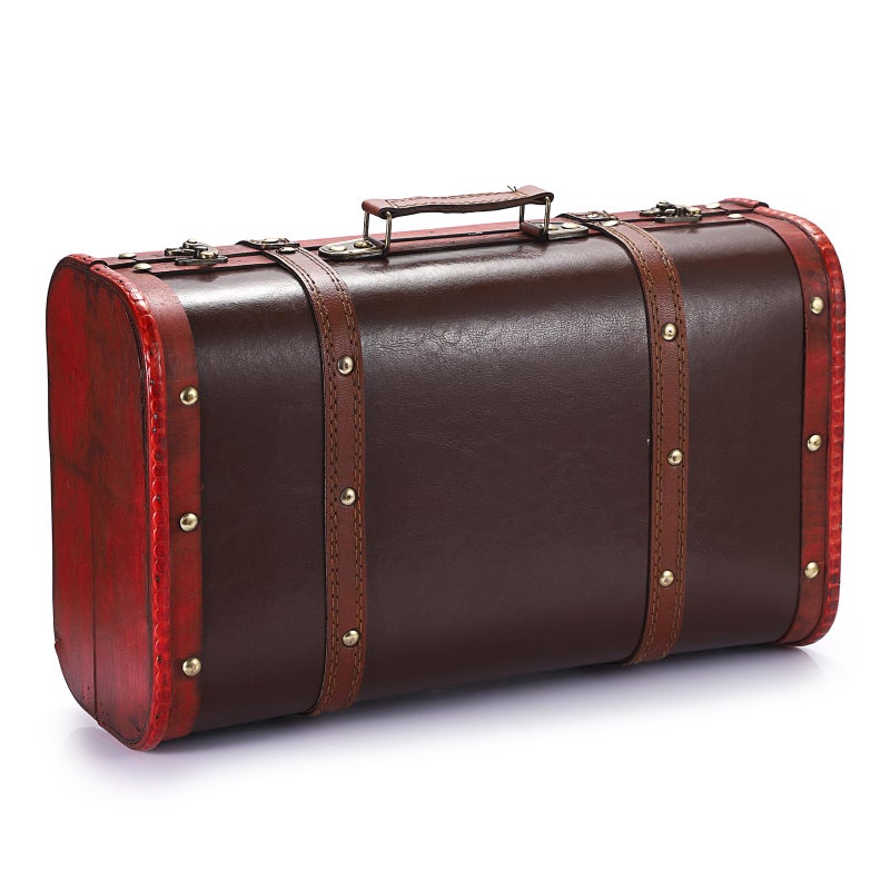 ELLDOO Vintage Wooden Storage Chest, Portable Decorative Luggage Suitcase, Vintage Red Treasure Chest Box, Pirate Keepsakes Box for Gifts, Chest Storage Box for Decor Storage Travel - Image 1