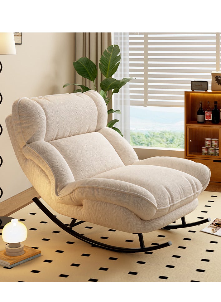 ZUIHAO Lazy Sofa Chair Floor Chair Ice Velvet Reclining Lounge Chair for Bedroom Upholstered Rocking Chair with Adjustable Backrest Padded Cushion Metal Frame Reclining Sofa Bed WHITE - Image 1
