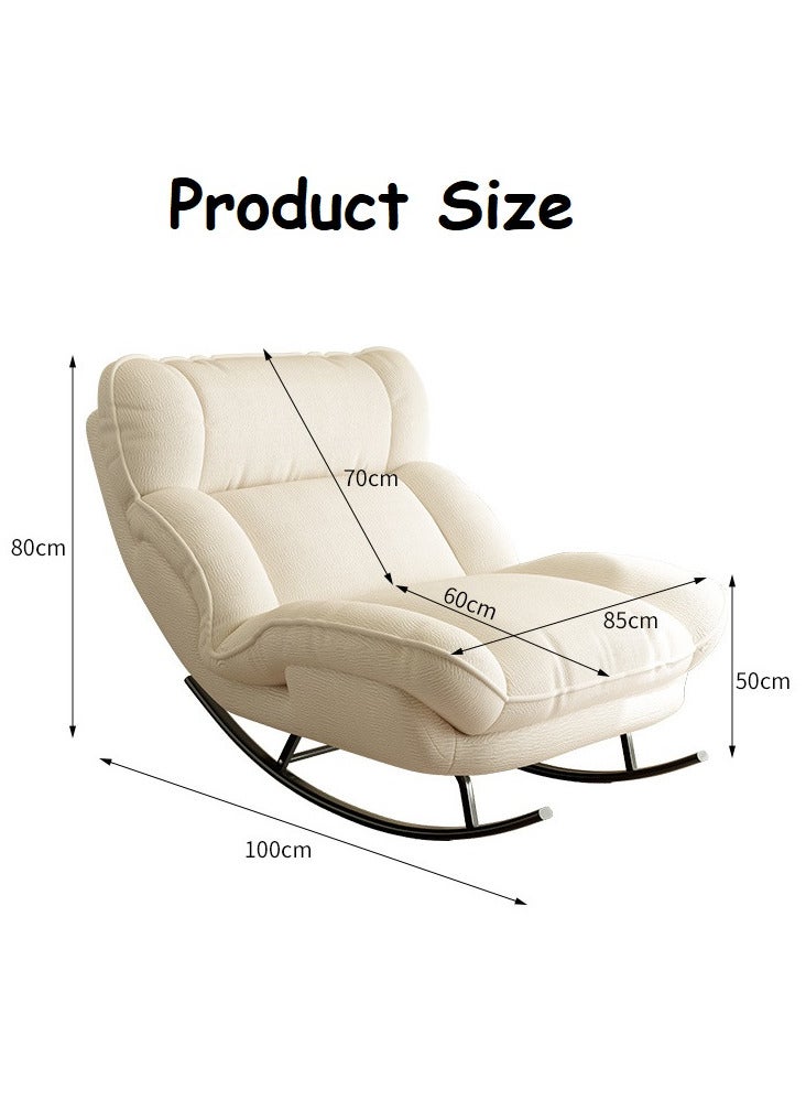 ZUIHAO Lazy Sofa Chair Floor Chair Ice Velvet Reclining Lounge Chair for Bedroom Upholstered Rocking Chair with Adjustable Backrest Padded Cushion Metal Frame Reclining Sofa Bed WHITE - Image 2
