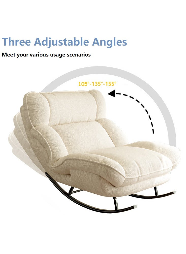 ZUIHAO Lazy Sofa Chair Floor Chair Ice Velvet Reclining Lounge Chair for Bedroom Upholstered Rocking Chair with Adjustable Backrest Padded Cushion Metal Frame Reclining Sofa Bed WHITE - Image 3