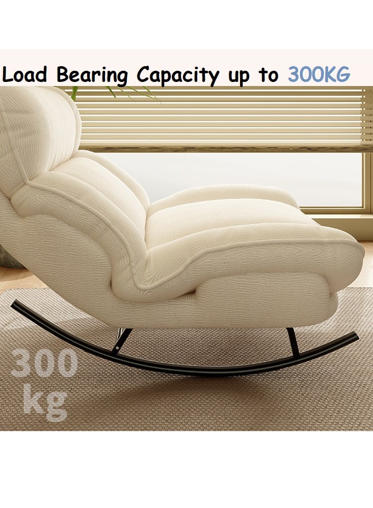 ZUIHAO Lazy Sofa Chair Floor Chair Ice Velvet Reclining Lounge Chair for Bedroom Upholstered Rocking Chair with Adjustable Backrest Padded Cushion Metal Frame Reclining Sofa Bed WHITE - Image 4