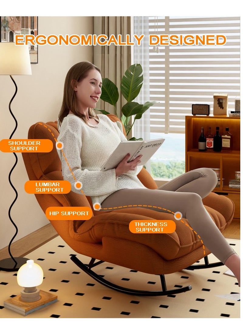 ZUIHAO Lazy Sofa Chair Floor Chair Ice Velvet Reclining Lounge Chair for Bedroom Upholstered Rocking Chair with Adjustable Backrest Padded Cushion Metal Frame Reclining Sofa Bed WHITE - Image 5