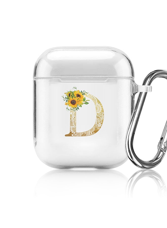 Stylizedd Classic Clear printed Case for Apple Airpods 2 / 1 Soft TPU Gel Thin Transparent Flexible Cover - Custom Monogram Initial Letter Mandala Floral Pattern Alphabet - D (Clear ) - Image 1