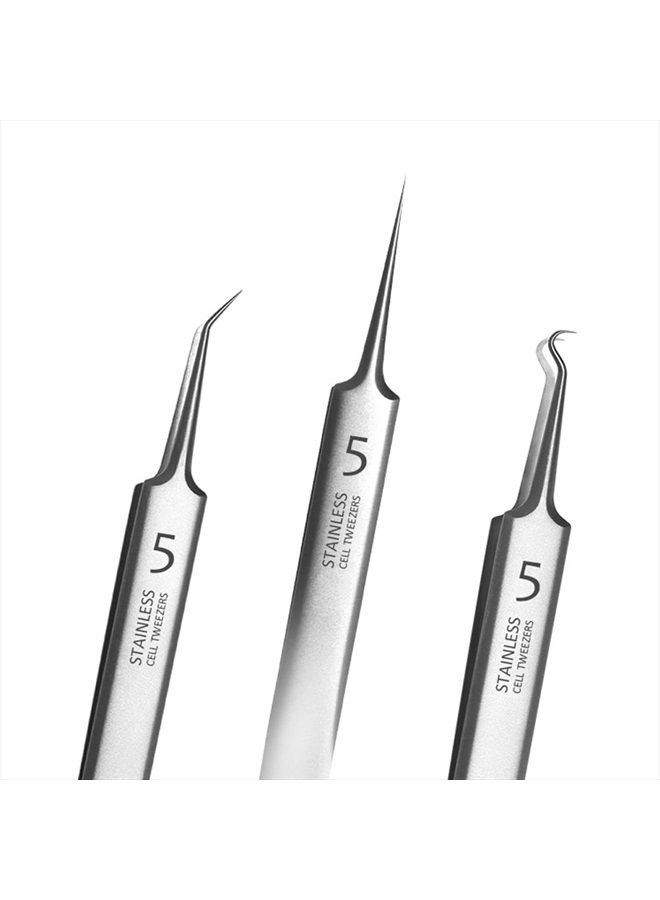 BLAAROOM Professional Facial Blackhead Remover Tweezers,3Pcs Precision Pimple Popper Tool Kit for Whitehead Ance Blemishs Comedones Stainless Steel Makeup Tool - Matte - Image 1