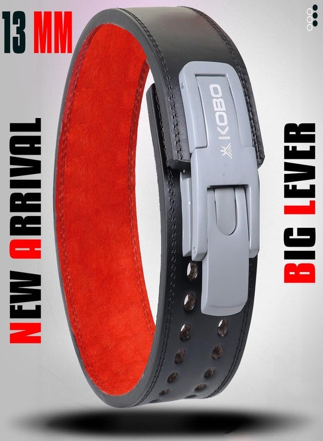 Kobo 13mm Lever Belt Weight Lifting Gym Fitness, Natural Genuine Leather 4” Wide Back Support, 11 Adjustable Holes, Powerlifting Bodybuilding Deadlift Squat Workout Strength Training, Men Women WTB-18 - Image 2