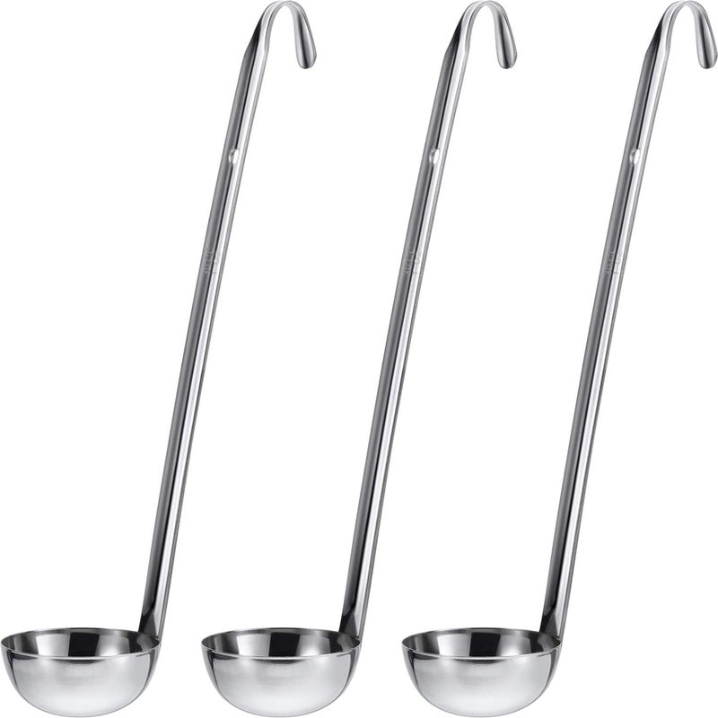 meekoo 3 Pieces Stainless Steel Ladle Soup Handle Ladle with Pouring Rim for Kitchen Cooking Soup Sauce1 oz