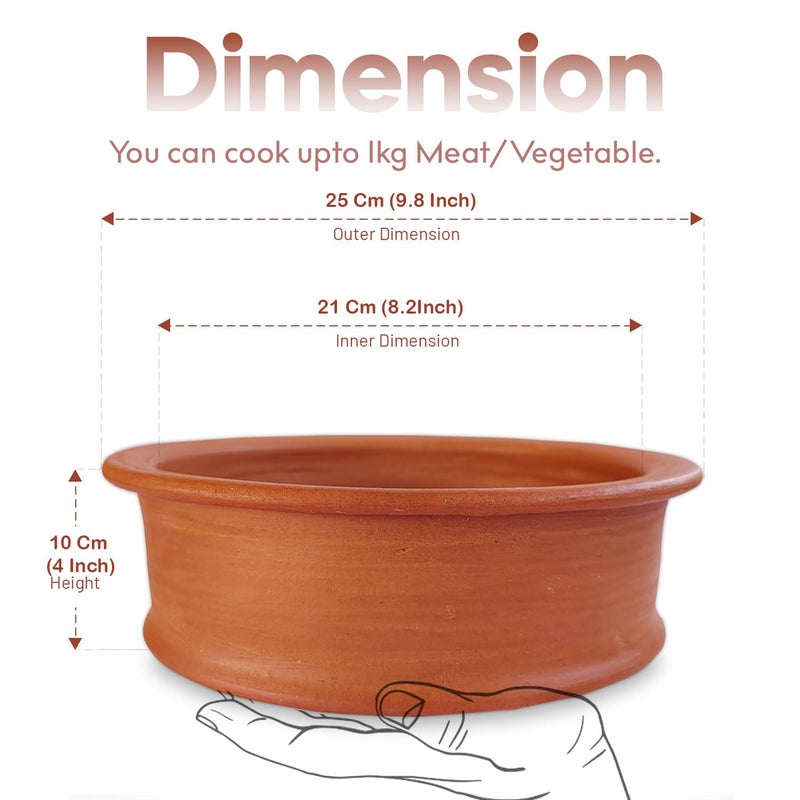 Taburu™ Udupi Clay Handi/Earthen Kadai/Mitti Bhagona/Clay Pot for Cooking & Serving + Free Wood ash, Coir Scrub for Cleaning & Wooden Spatula. Combo 1 & 2 Liter Pot - Image 3