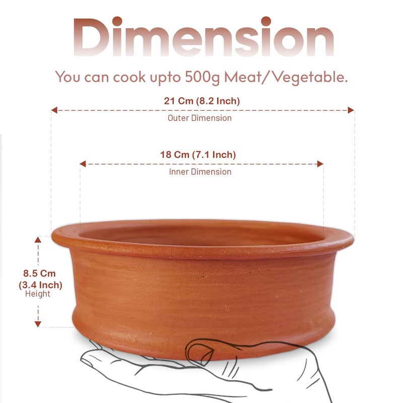 Taburu™ Udupi Clay Handi/Earthen Kadai/Mitti Bhagona/Clay Pot for Cooking & Serving + Free Wood ash, Coir Scrub for Cleaning & Wooden Spatula. Combo 1 & 2 Liter Pot - Image 2