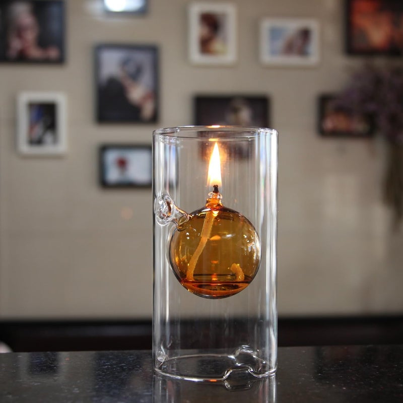 MEMEOKON Glass Oil Light Borosilicate Includes Bliss Suspended Hurricane Candle Holder Sleeve Lamp 8 x15CM (Within Yellow Ball) - Image 1
