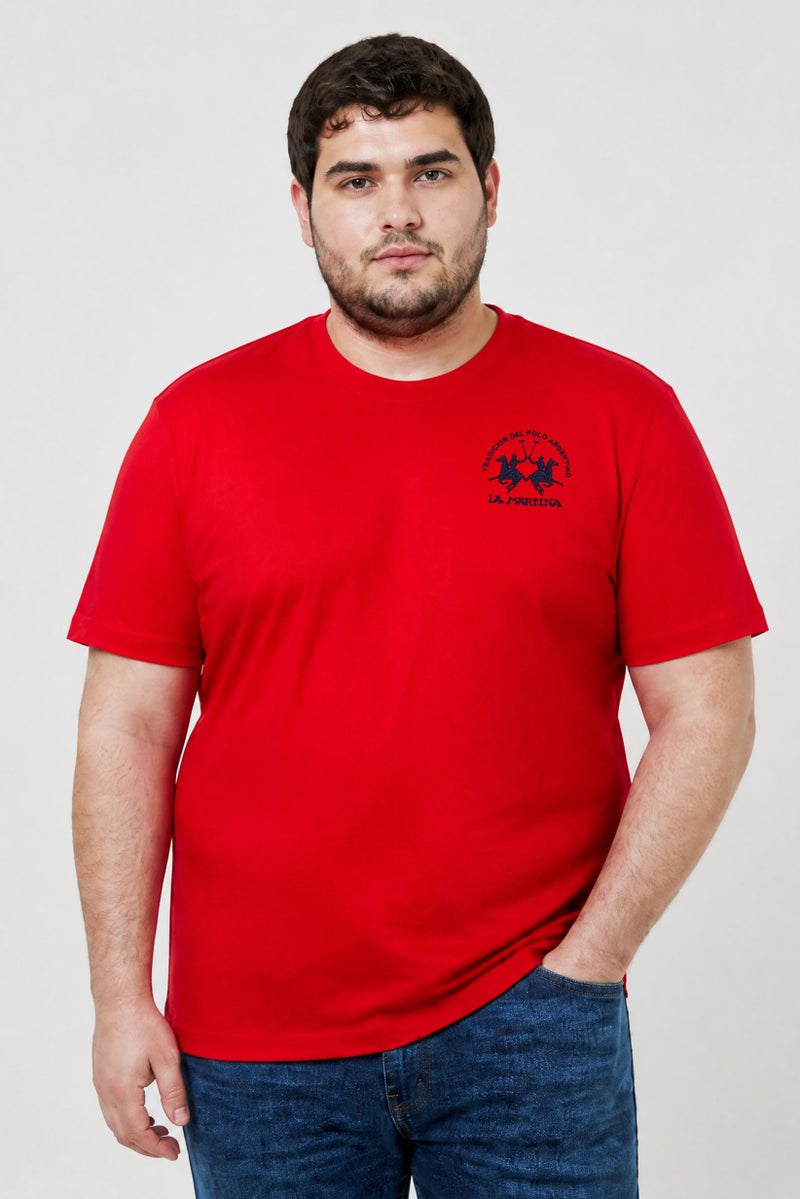 La Martina Men Crew Neck Short Sleeve Embroidered Logo T-Shirt, Red - Image 1