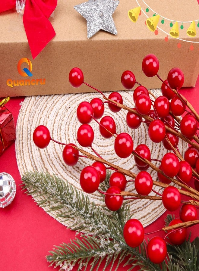 Quancru 10 Pcs Artificial Red Berries Stems 13.5" Christmas Holly Berry Branches Fake Pomegranate for Home Holiday Wedding New Year Wreath DIY Crafts Vase Floral Picks Decorations - Image 5
