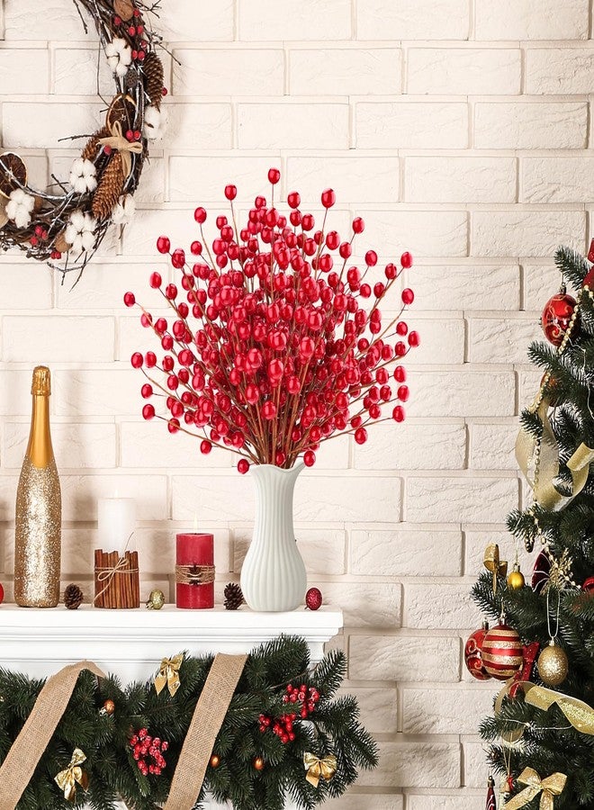 Quancru 10 Pcs Artificial Red Berries Stems 13.5" Christmas Holly Berry Branches Fake Pomegranate for Home Holiday Wedding New Year Wreath DIY Crafts Vase Floral Picks Decorations - Image 3