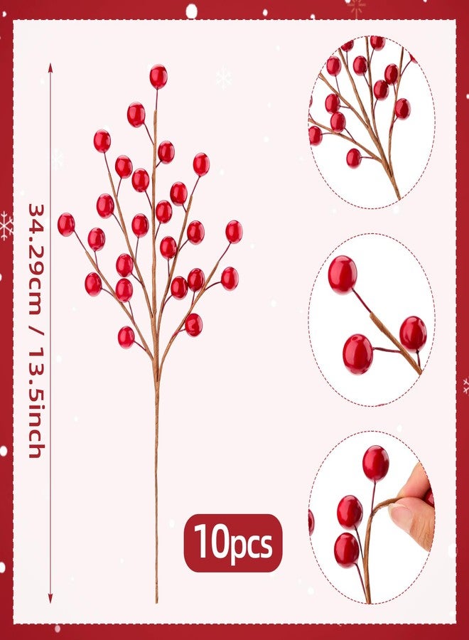 Quancru 10 Pcs Artificial Red Berries Stems 13.5" Christmas Holly Berry Branches Fake Pomegranate for Home Holiday Wedding New Year Wreath DIY Crafts Vase Floral Picks Decorations - Image 2
