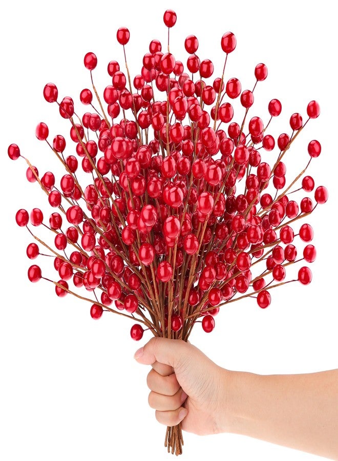 Quancru 10 Pcs Artificial Red Berries Stems 13.5" Christmas Holly Berry Branches Fake Pomegranate for Home Holiday Wedding New Year Wreath DIY Crafts Vase Floral Picks Decorations - Image 1