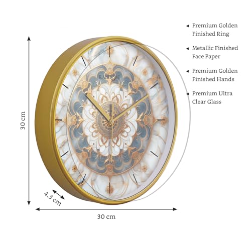 RANDOM 12 Inch Analog Wall Clock Modern Sweep Silent Timepiece Abstract Wall Clock with Marble Accent Wall Clock for Living Room, Bedroom, and Office Dcor (RC-67278) - Image 5