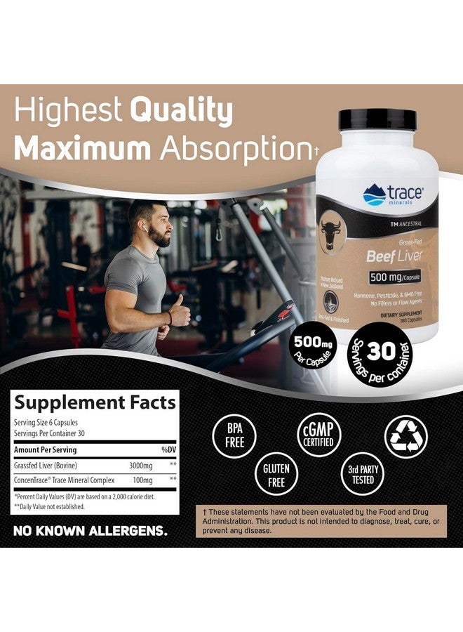 Trace Minerals معادن تتبع كبد البقر، 500 ملغ - مكمل دعم صحة العظام والطاقة - مكمل غذائي يساعد على صحة الجلد والمناعة - كبد البقر يدعم الأعضاء الصحية - 180 كبسولة (30 حصة) - Image 2