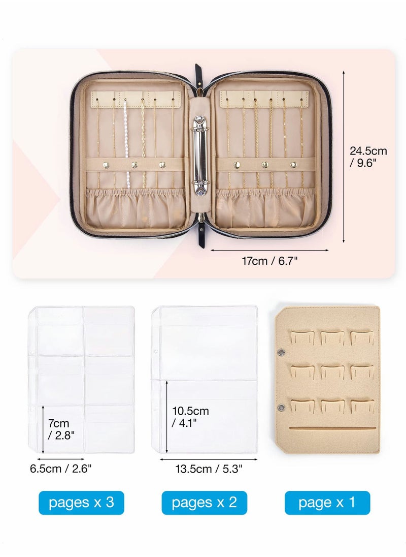 Excefore - Travel Jewelry Organizer Case Storage Bag Clear Booklet Zipper Pouch for Necklace, Earrings, Rings, Bracelet, Soft Black - Image 1