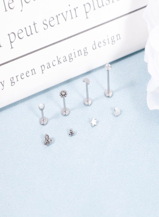 NICEIGHT 16G 18G 316L Stainless Steel Internally Threaded Labret Monroe Studs Lip Rings Stud for Women Men Flat Back Cartilage Tragus Earrings Studs Forward Helix Earrings Conch Medusa Piercing 16G S - Image 2