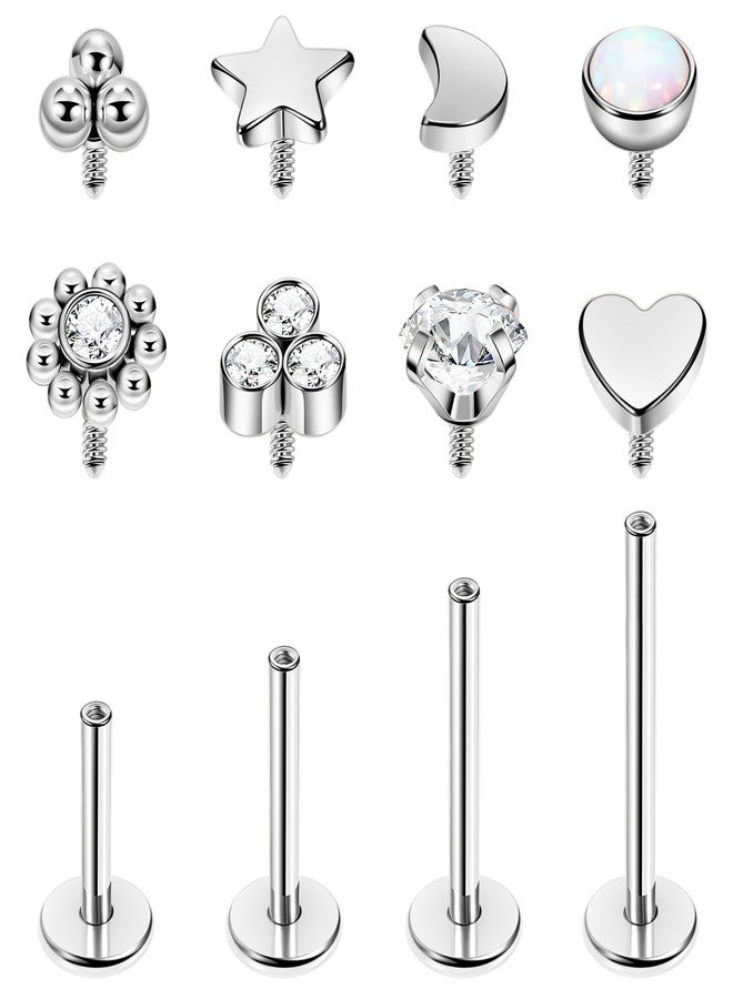 NICEIGHT 16G 18G 316L Stainless Steel Internally Threaded Labret Monroe Studs Lip Rings Stud for Women Men Flat Back Cartilage Tragus Earrings Studs Forward Helix Earrings Conch Medusa Piercing 16G S - Image 1