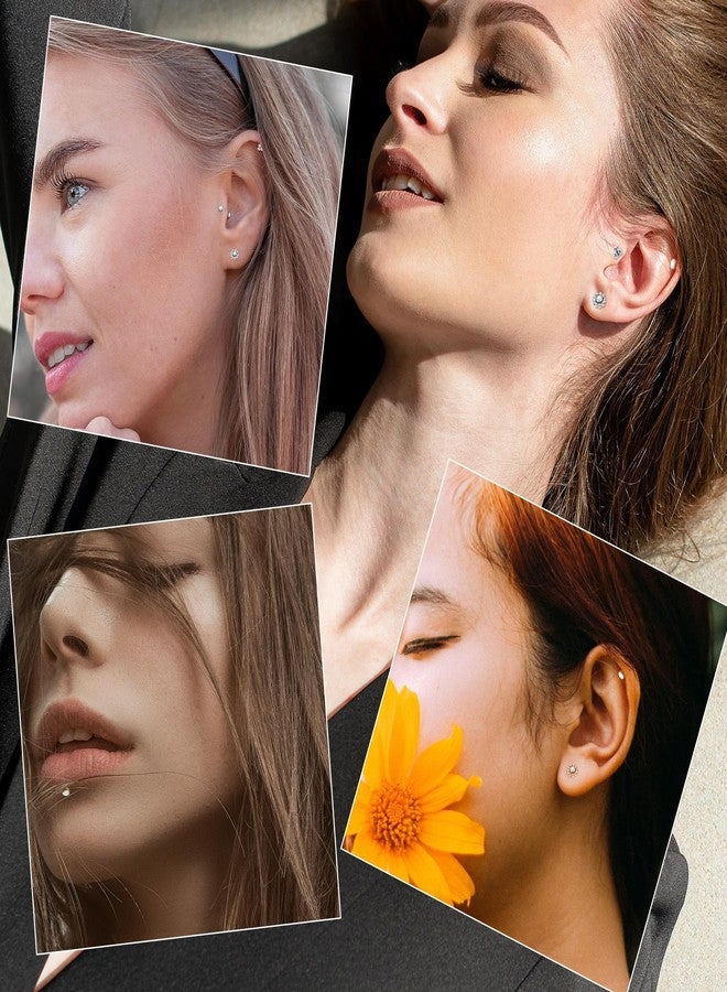NICEIGHT 16G 18G 316L Stainless Steel Internally Threaded Labret Monroe Studs Lip Rings Stud for Women Men Flat Back Cartilage Tragus Earrings Studs Forward Helix Earrings Conch Medusa Piercing 16G S - Image 5