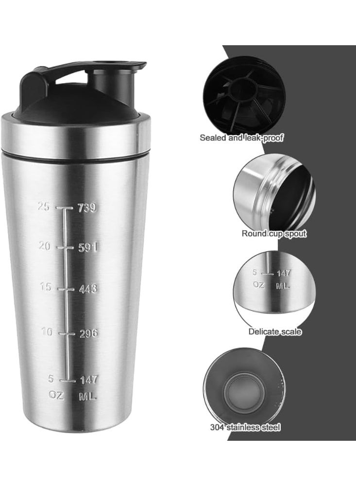 PTTIMFFM 739ml Stainless Steel Protein Shaker Bottle with Mixing Ball & Cleaning Brush, Leakproof, BPA-Free Metal Gym Shaker for Protein Powder & Supplements - Image 2