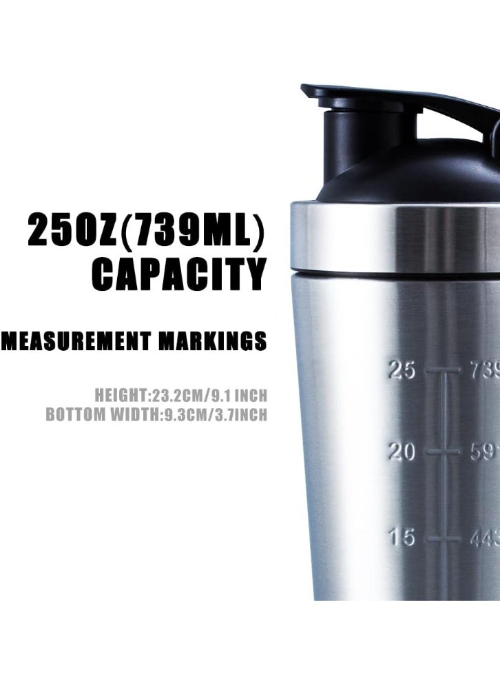 PTTIMFFM 739ml Stainless Steel Protein Shaker Bottle with Mixing Ball & Cleaning Brush, Leakproof, BPA-Free Metal Gym Shaker for Protein Powder & Supplements - Image 5