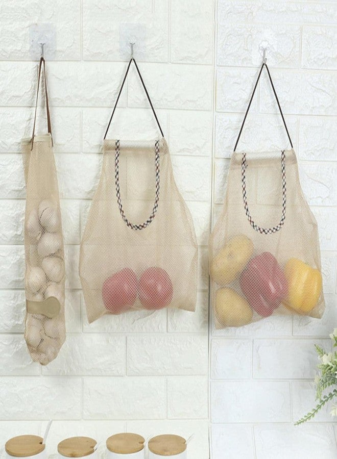 RASOFAB Zwerlin 1 Pc's Hanging Mesh Storage Bag Portable Produce Bags for Vegetable Onion Potatoes Large Beige Garbage Bag Organizer Bathroom Storage Bag - Image 3