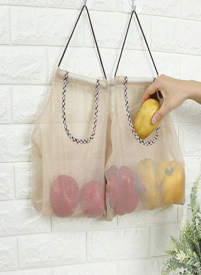RASOFAB Zwerlin 1 Pc's Hanging Mesh Storage Bag Portable Produce Bags for Vegetable Onion Potatoes Large Beige Garbage Bag Organizer Bathroom Storage Bag - Image 2
