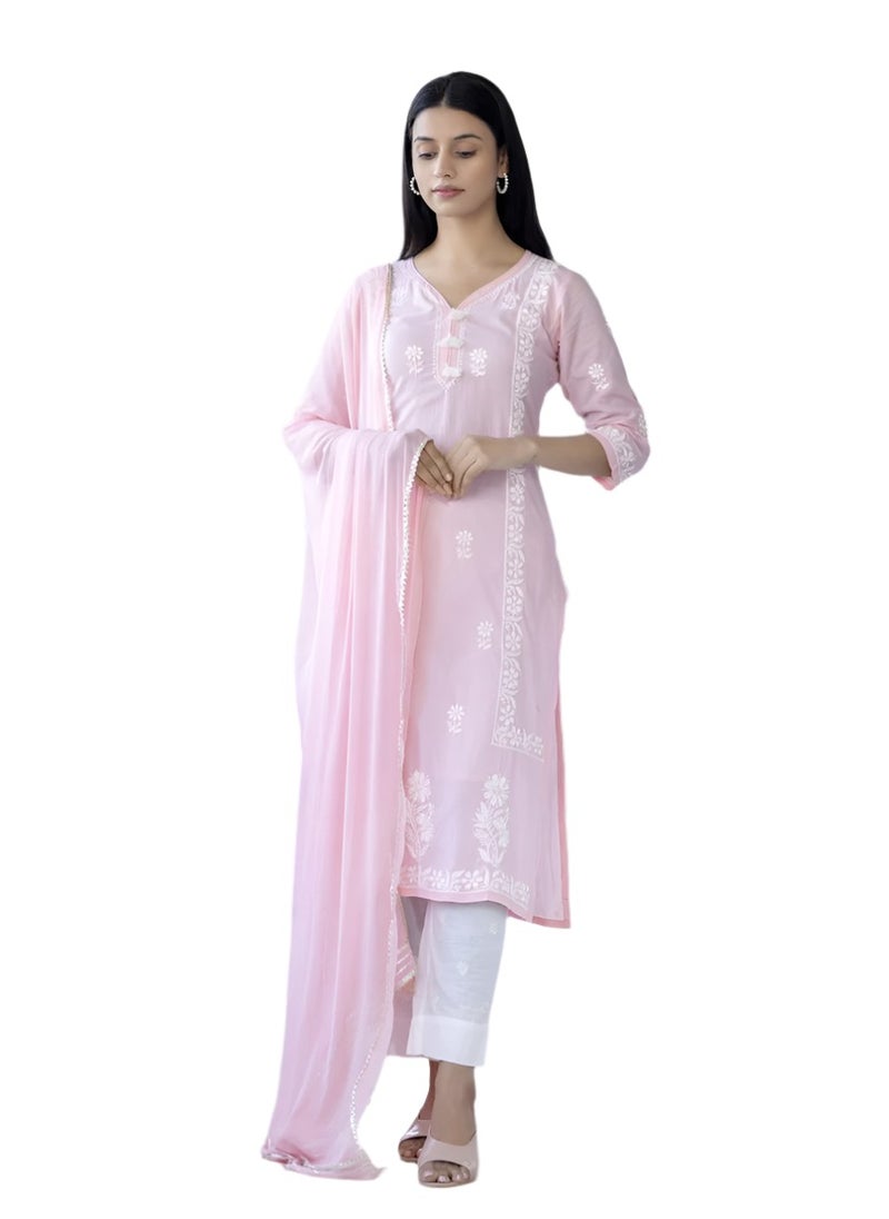 Elegant Pink Cotton Hand Embroidered Chikankari Suit Set for Women - pzsku/ZA23B77CE332FF2AB80DEZ/45/1741340514/d81558fc-f47c-4f59-aa1a-30b3b880d542