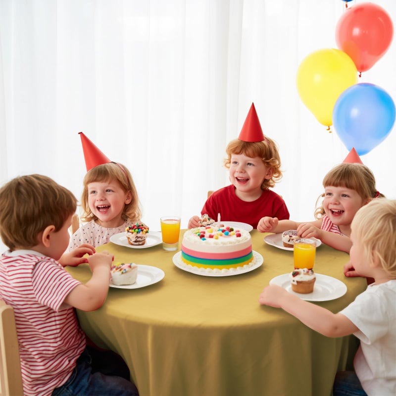 JHDZDHY 10 Pack Premium Disposable Plastic Tablecloth 84" Round Table Cover for Birthdays Weddings Christmas Anniversary Buffet Table (Gold) - Image 5