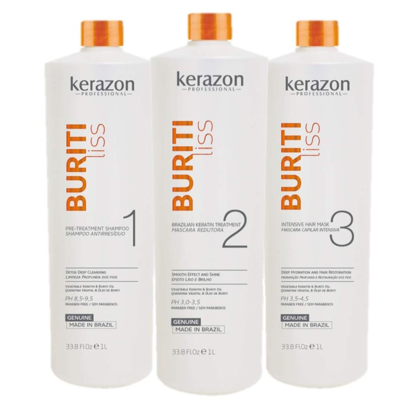 Brazilian Keratin Treatment 34floz1L Tratamiento de Keratina Brasilera Importada KIT w pumps Buriti Liss by KERAZON