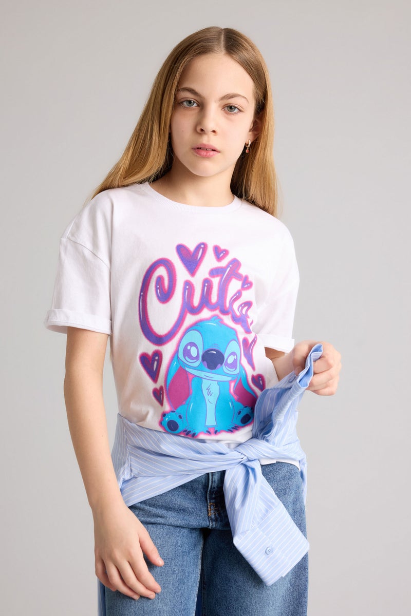 DeFacto White Girl Girl Disney Lilo & Stitch T-Shirt Casual - Image 3