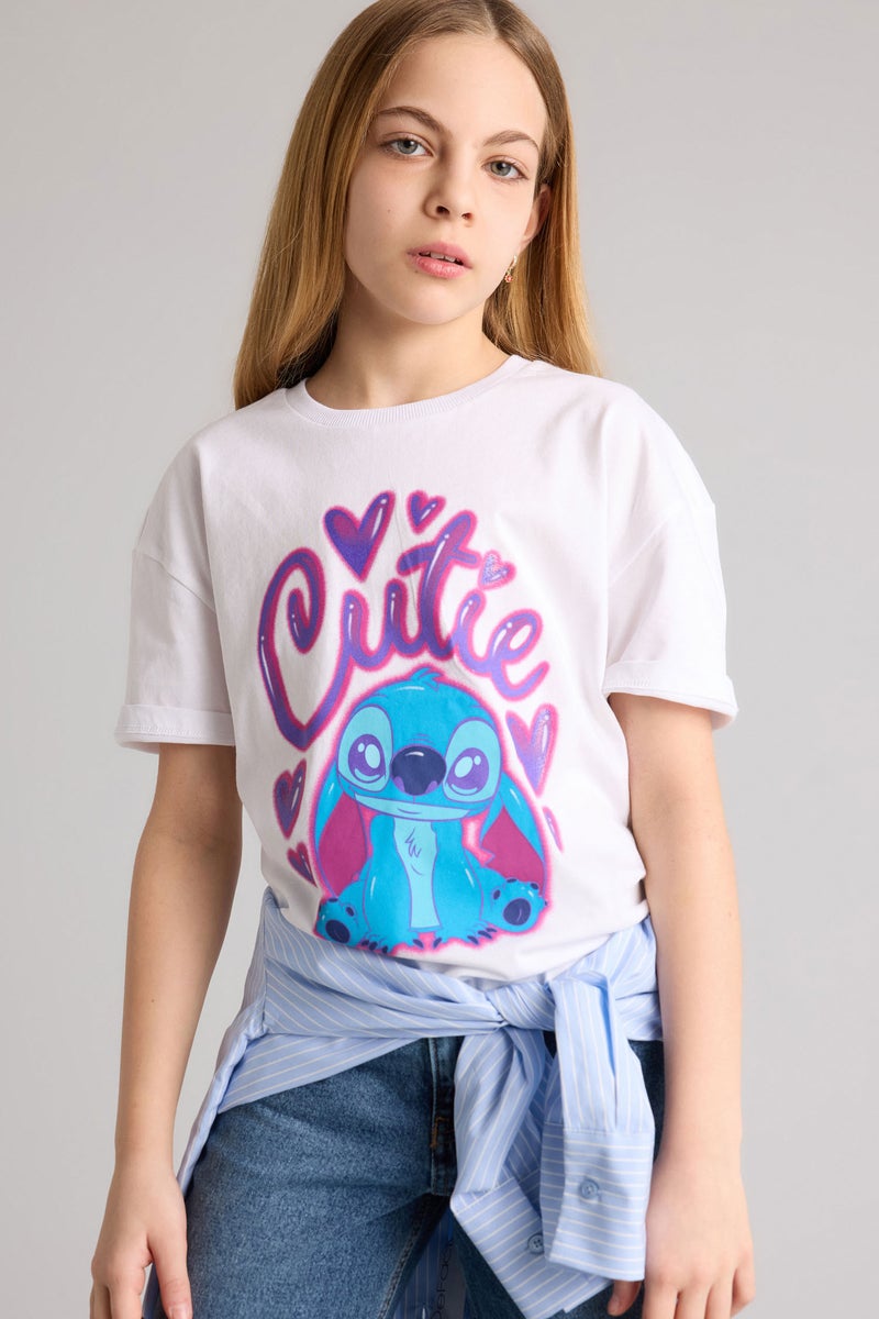 DeFacto White Girl Girl Disney Lilo & Stitch T-Shirt Casual - Image 1