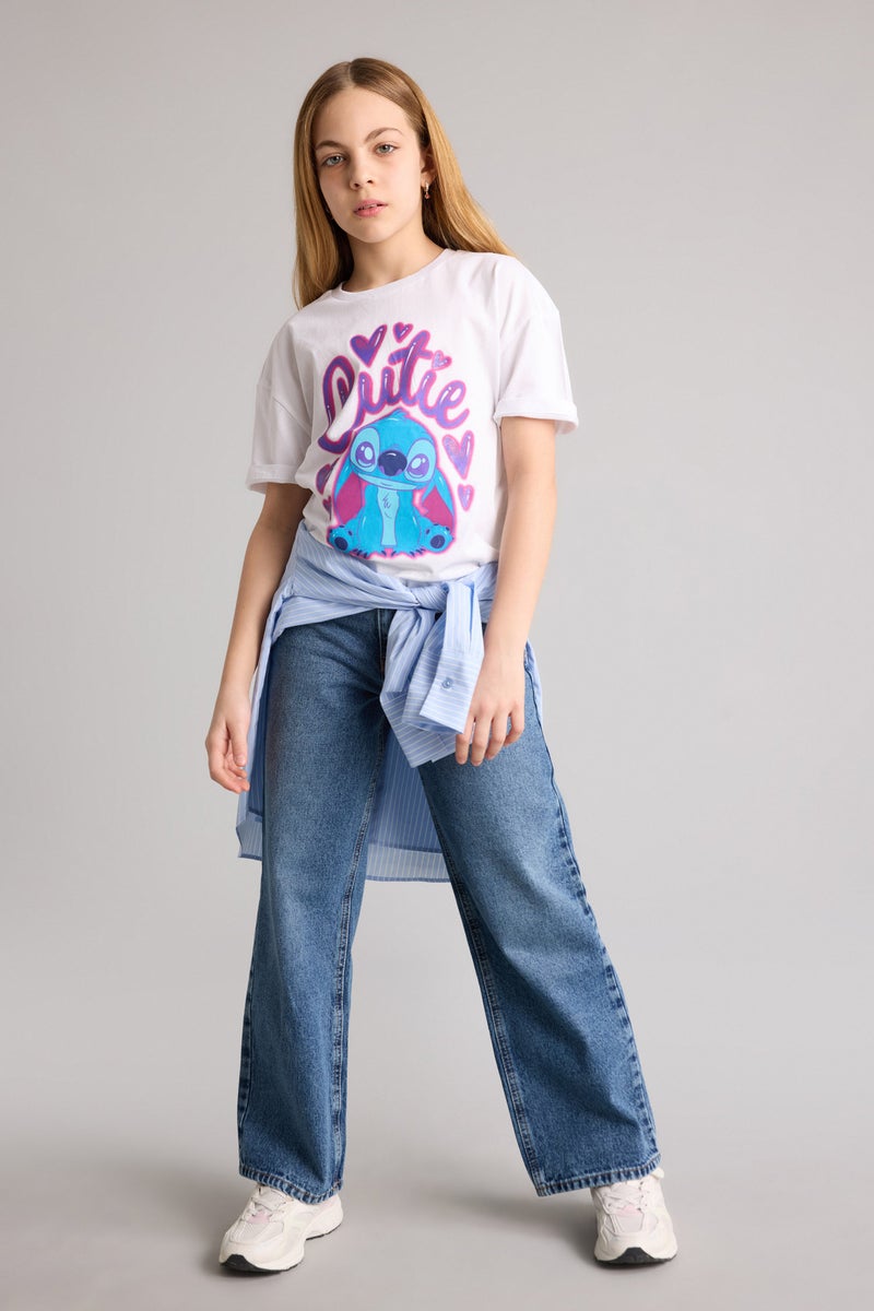 DeFacto White Girl Girl Disney Lilo & Stitch T-Shirt Casual - Image 2