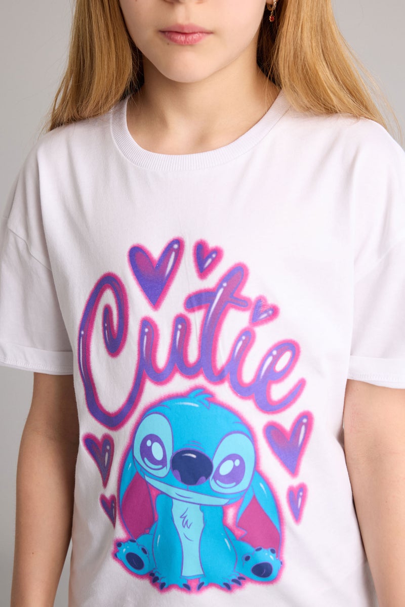 DeFacto White Girl Girl Disney Lilo & Stitch T-Shirt Casual - Image 4