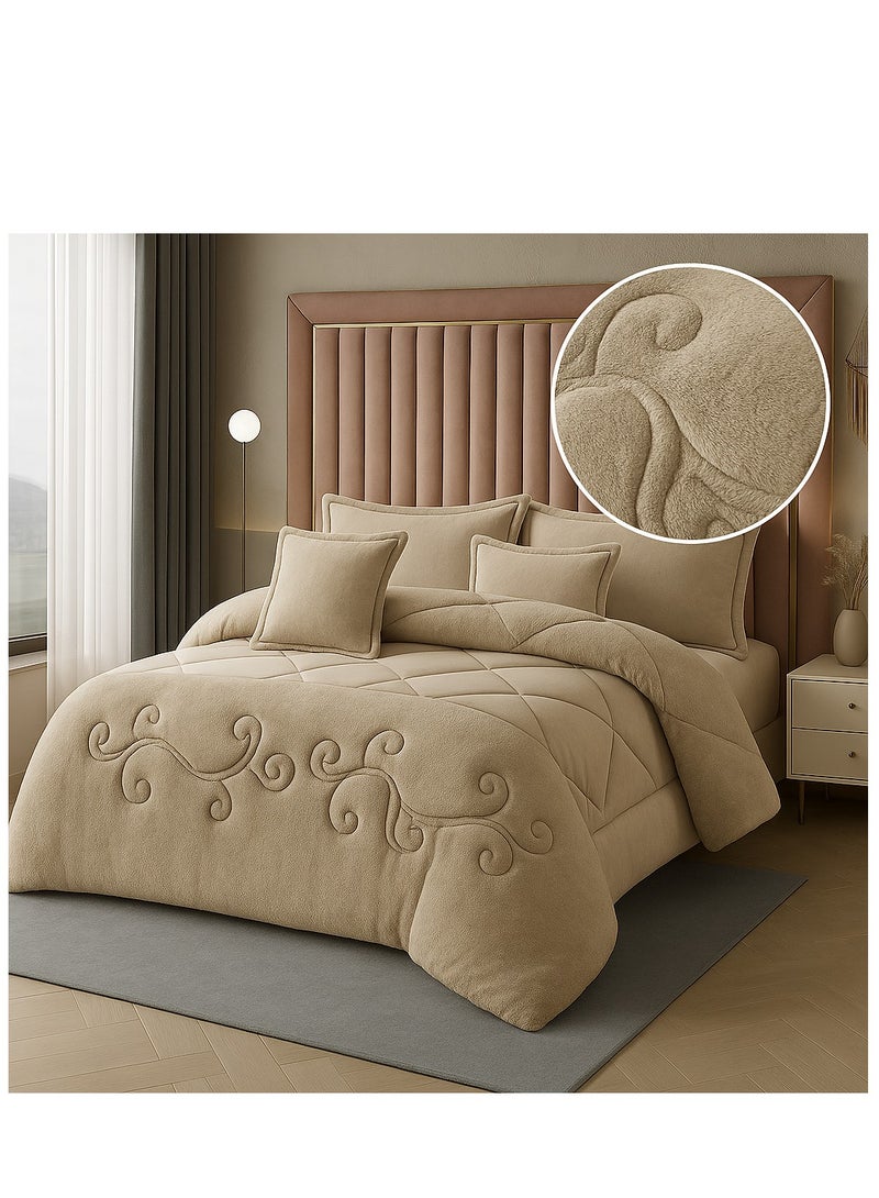 مينج لي مفرش شتوي نفرين نظام وجهين وجه مخمل وجه فرو - طقم مفارش 6 قطع ( 1 لحاف + 1 وشرشف مطاطي + 4 أغطية وسائد ديكورية ) يناسب سرير مقاس 200x200 سم - Image 5