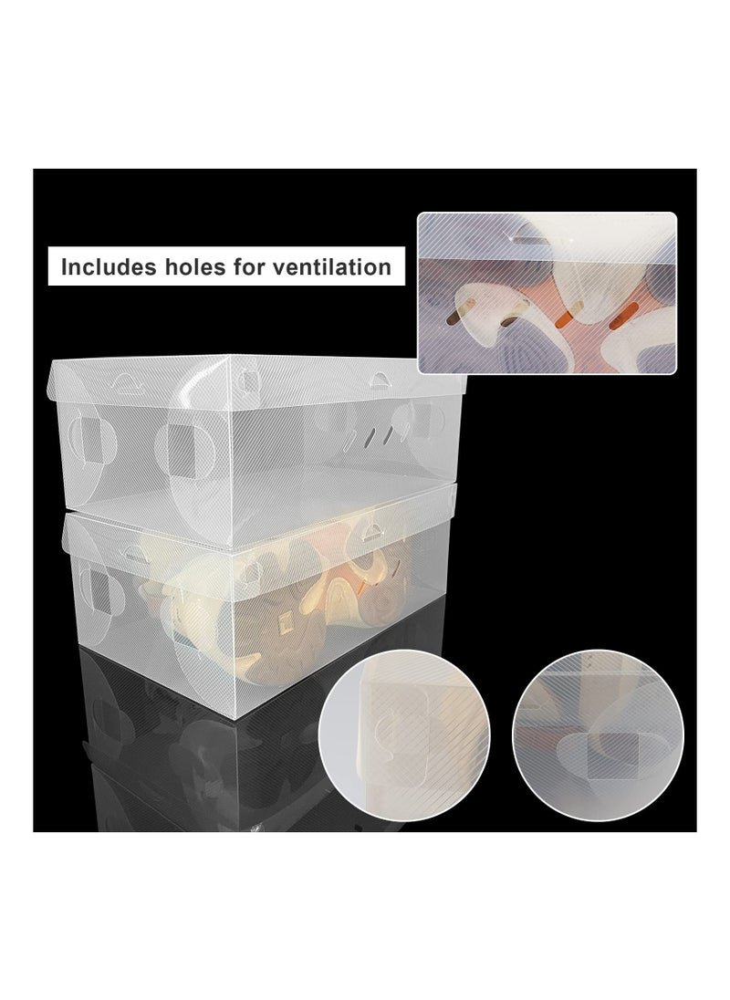 12PCS Clear Plastic Stackable Shoe Boxes, Large Plastic Shoe Boxes with Lids Foldable Shoe Box Storage Solution Stackable Shoe Storage Foldable Shoe Storage for Saving Closet Space