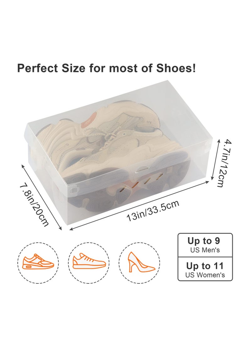 12PCS Clear Plastic Stackable Shoe Boxes, Large Plastic Shoe Boxes with Lids Foldable Shoe Box Storage Solution Stackable Shoe Storage Foldable Shoe Storage for Saving Closet Space