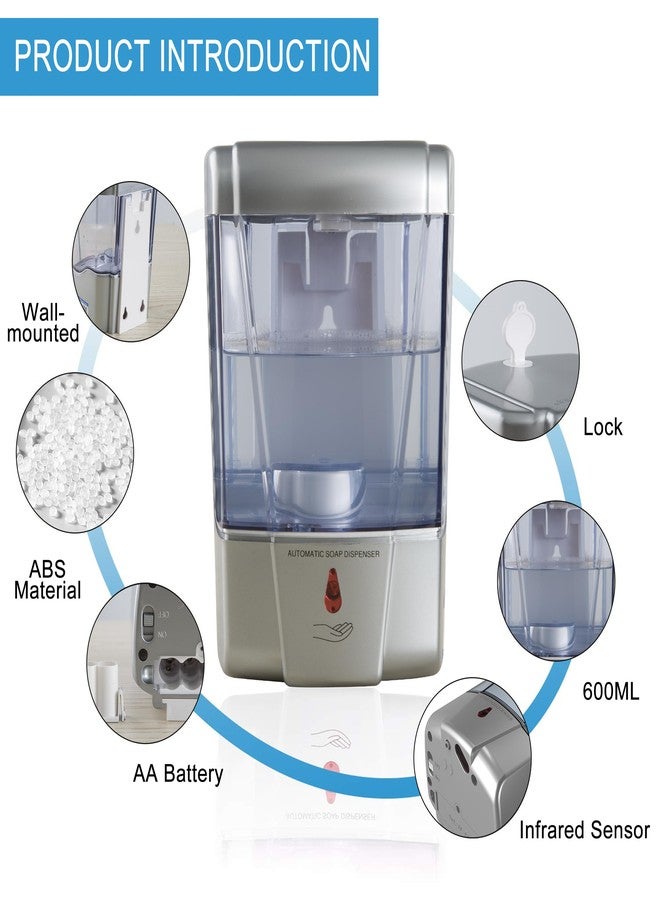 PLUSSEN Automatic Sensor Soap Dispenser Wall Mount Silver, Touchless Induction Hand Sanitizer Dispenser for Bathroom with Gel or Liquid, 20 Oz - Image 2
