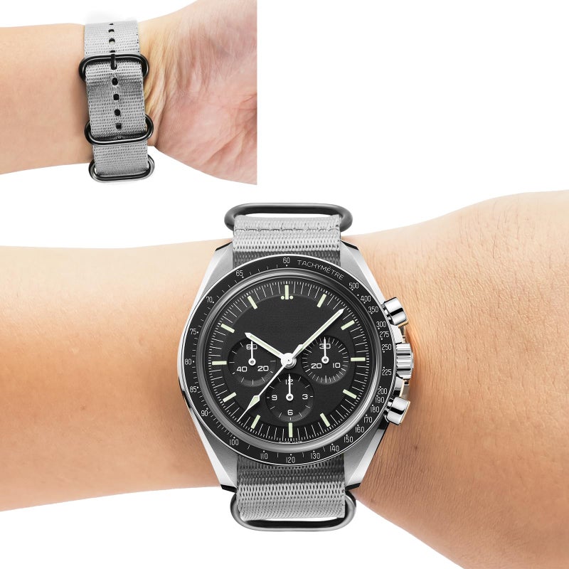 Ritche حزام ساعة ريتشي هدية عيد الميلاد 20 مم رمادي مدخن عسكري من النايلون الباليستي مع مشبك ثقيل أسود متوافق مع ساعة أوميغا × سواتش موونواتش وساعة تيمكس ويكندر، هدايا الفيل الأبيض، هدايا تخزين للرجال - Image 3