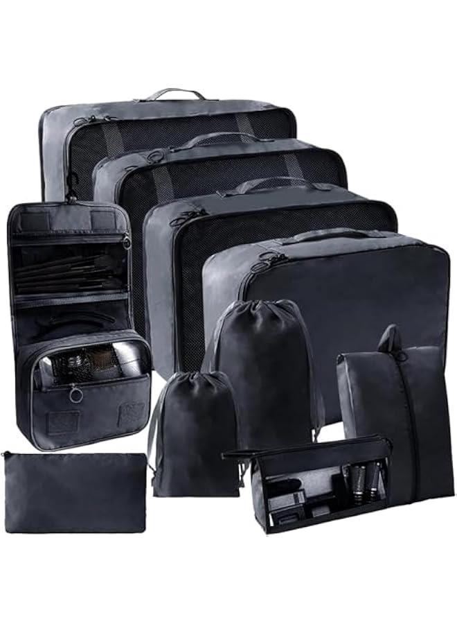 HOOKOR 10 Set Packing Cubes for Suitcases,Packing Cubes with Clothing Bag, Accessories Bags Packing Cubes for Travel Luggage Organizer for Women Men (Black) - Image 1