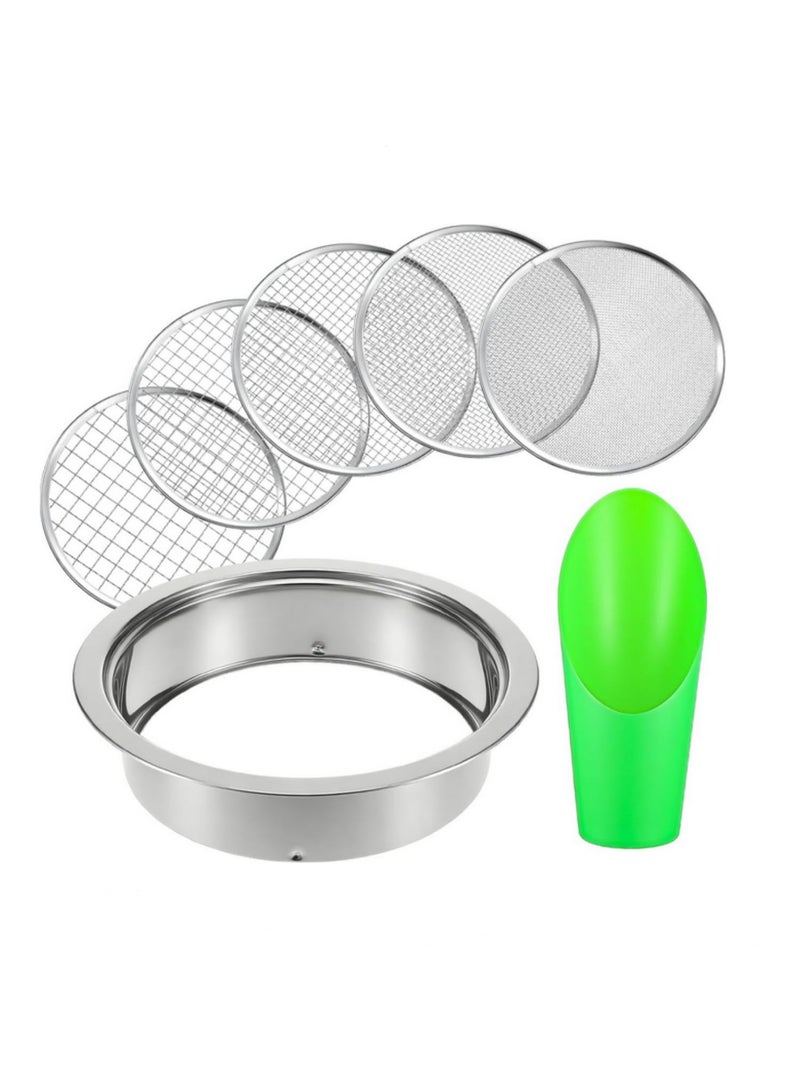 Garden Stainless Steel Soil Sieve Set Detachable with Shovel 5 Interchangeable Mesh Sizes Easy to Clean Dirt Sifter for Potting Bonsai Gardening Riddle Sieve Tool - Image 1