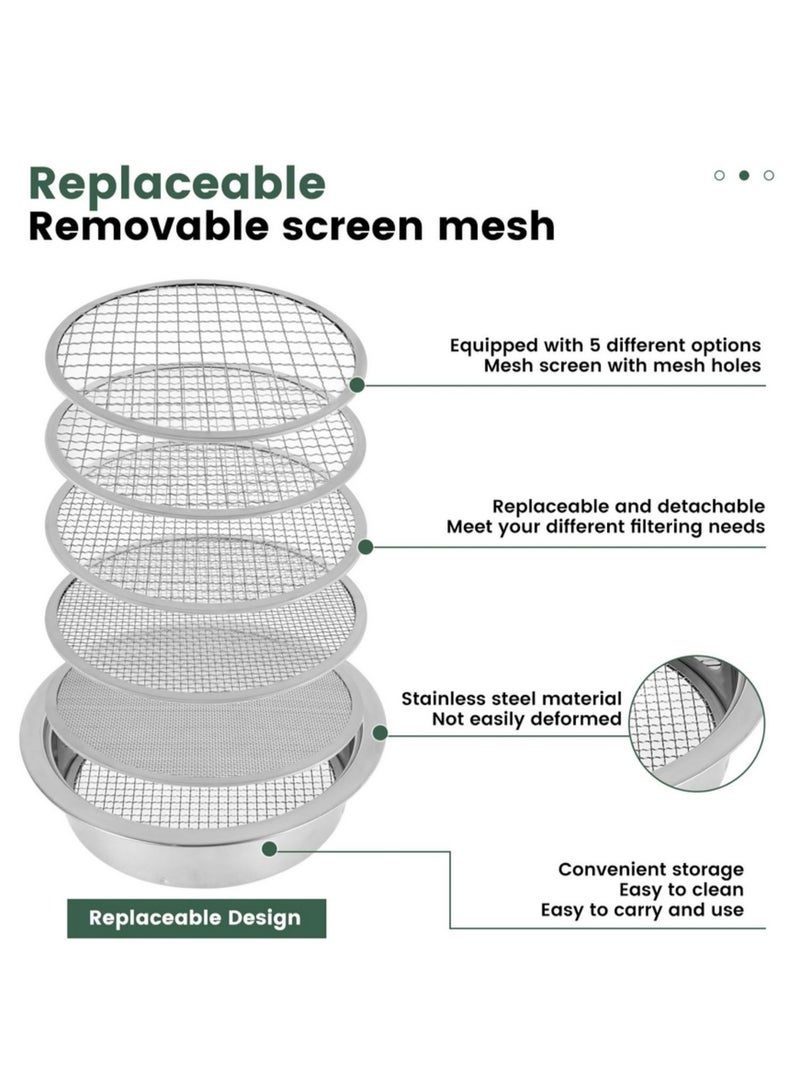Garden Stainless Steel Soil Sieve Set Detachable with Shovel 5 Interchangeable Mesh Sizes Easy to Clean Dirt Sifter for Potting Bonsai Gardening Riddle Sieve Tool - Image 3